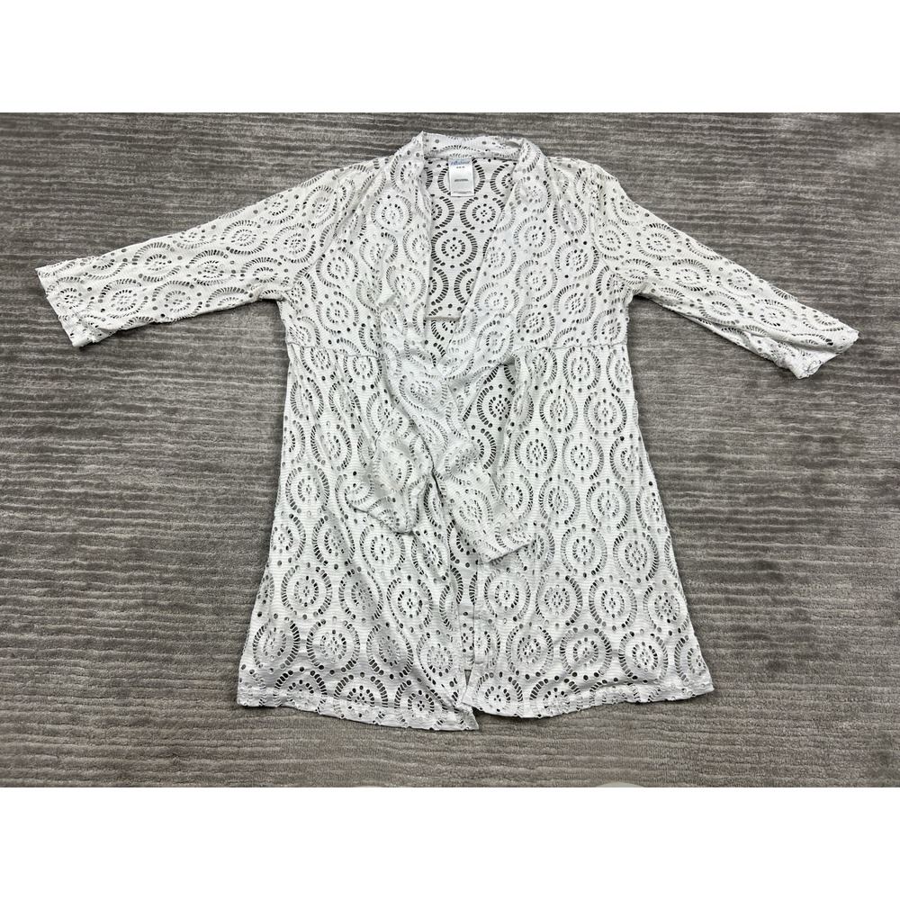 Catalina Swim Cover Up Women M White Eyelet Lace Tie Front Cardigan CTL15903